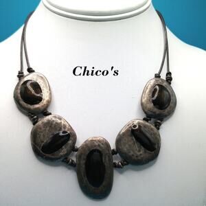 Chico's Enamel Metal Pendant Necklace, Antique Gold Tone, Brown Enamel, 21 Inch